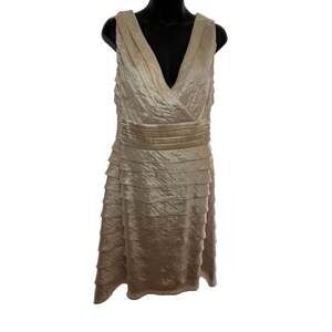 Adrianna Papell Champagne Gold Tiered Ruffle Empire Waist Dress 18W garden party